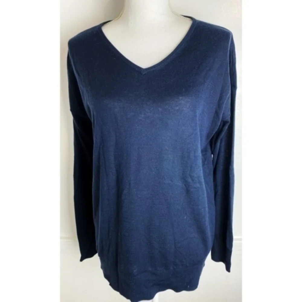 Lou & Grey • Navy V Neck Split Back Sweater